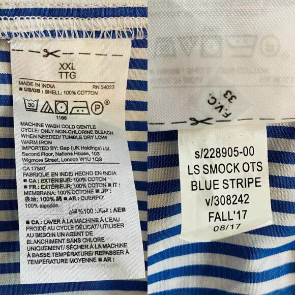 GAP Top XXL Off Shoulder Blue White Striped Lightweight New - Picture 8 of 9